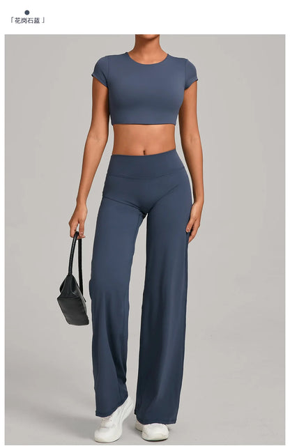 Tight-Fitting Backless Yoga Quick-Drying Straight-Leg Pants Sports Fitness Running Two-Piece Set for Women Gym Workout Yoga Suit