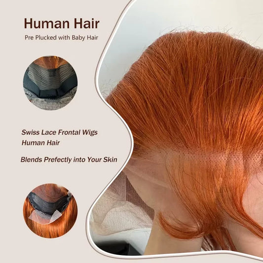 250% Density  Ginger Orange Body Wave 13x6 HD Lace Front Wig Human Hair For Women #350 Colored Pre Plucked Natural Hairline