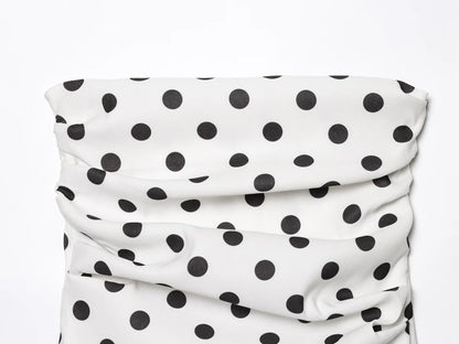 2025 New Women Sexy Strapless Polka Dots Print Pleated Slim Blouse Female Side Zipper Slim Shirts Blusas Chic Tops LS9264