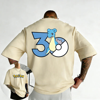 30th Anniversary Lapras Printed T-shirt Summer New Men's and Women's Trendy Large Loose Casual Y2K Short Sleeve Top