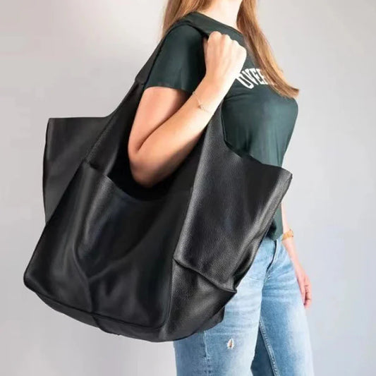 Fashionable and minimalist large bag with soft leather and large capacity shopping bag for women, one shoulder hand-held large b