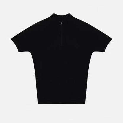 Summer New Men's Sportswear Casual Running And Fitness Stretch Solid Color Zipper Simple Striped Thick Short-sleeved T-shirt