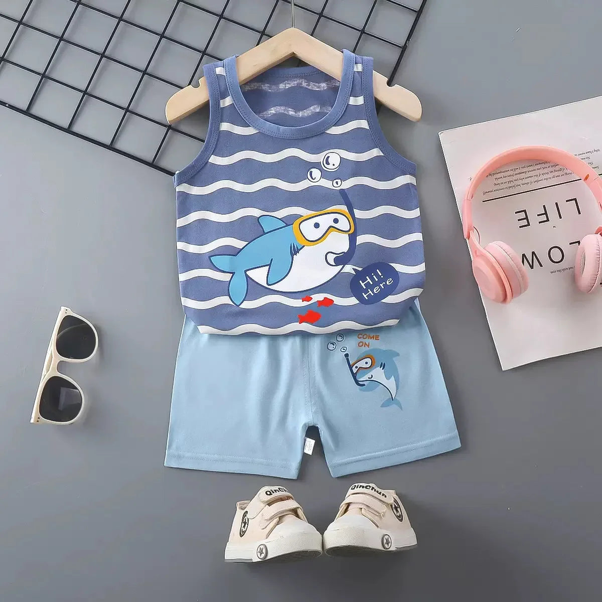 1 Set Summer Cotton Children Sets Kids Clothes Boys Girls Vest Suit Children's Clothing Baby T-Shirts Shorts Tank Top Sleeveless