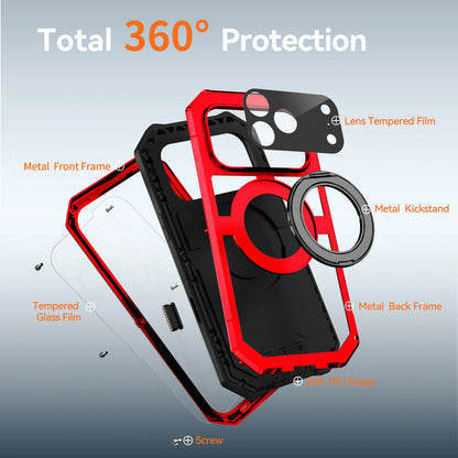 Metal Bracket Magnetic Aluminum Case For iPhone 17 Pro Max Built-in Kickstand Glass Screen Protection Screws Bumper Cover