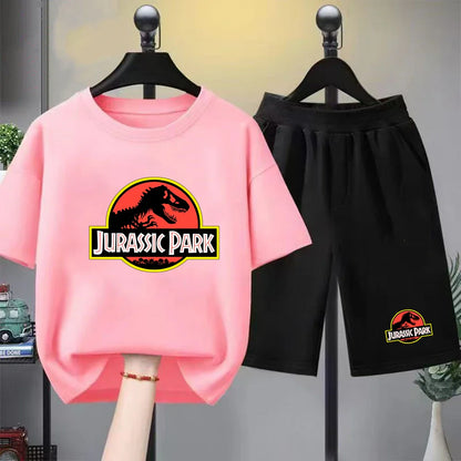 Children T-shirt+Shorts 2P Summer Clothing dinosaur Print Boy Girl Toddler 3-12Yrs Sports Short-Sleeved Casual Fashion Set