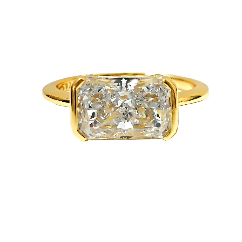 Vintage style broken ice cut 925 silver ring 7 * 11 high carbon diamond cube candy INS diamond ring light luxury gift