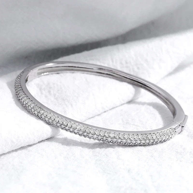 1.5mm 2.3CT All Moissanite Bangle for Women Luxury Quality Jewelry S925 Sterling Silver Bracelets Birthday Christmas Gift