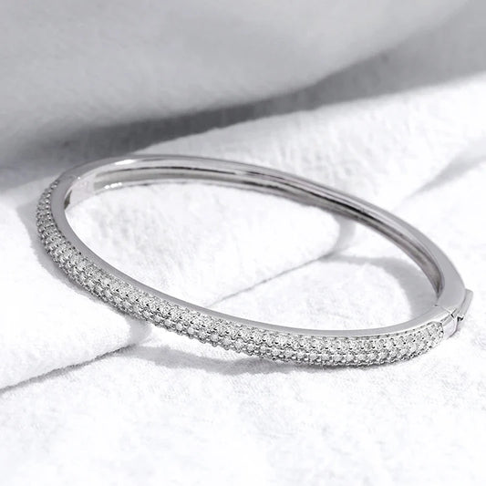 1.5mm 2.3CT All Moissanite Bangle for Women Luxury Quality Jewelry S925 Sterling Silver Bracelets Birthday Christmas Gift
