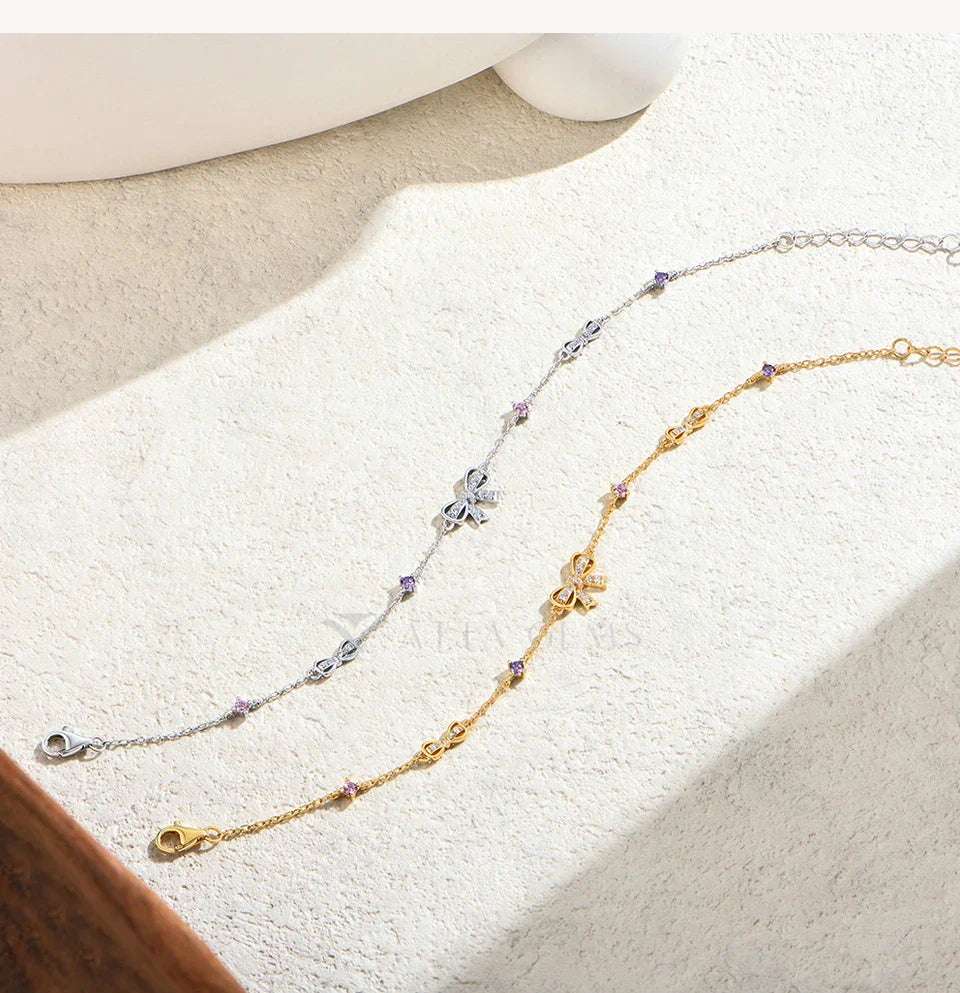 925 Sterling Silver Bow Moissanite Bracelet Sweet Original Design Colorful Pink Zircon Bracelets for Women Party Gifts