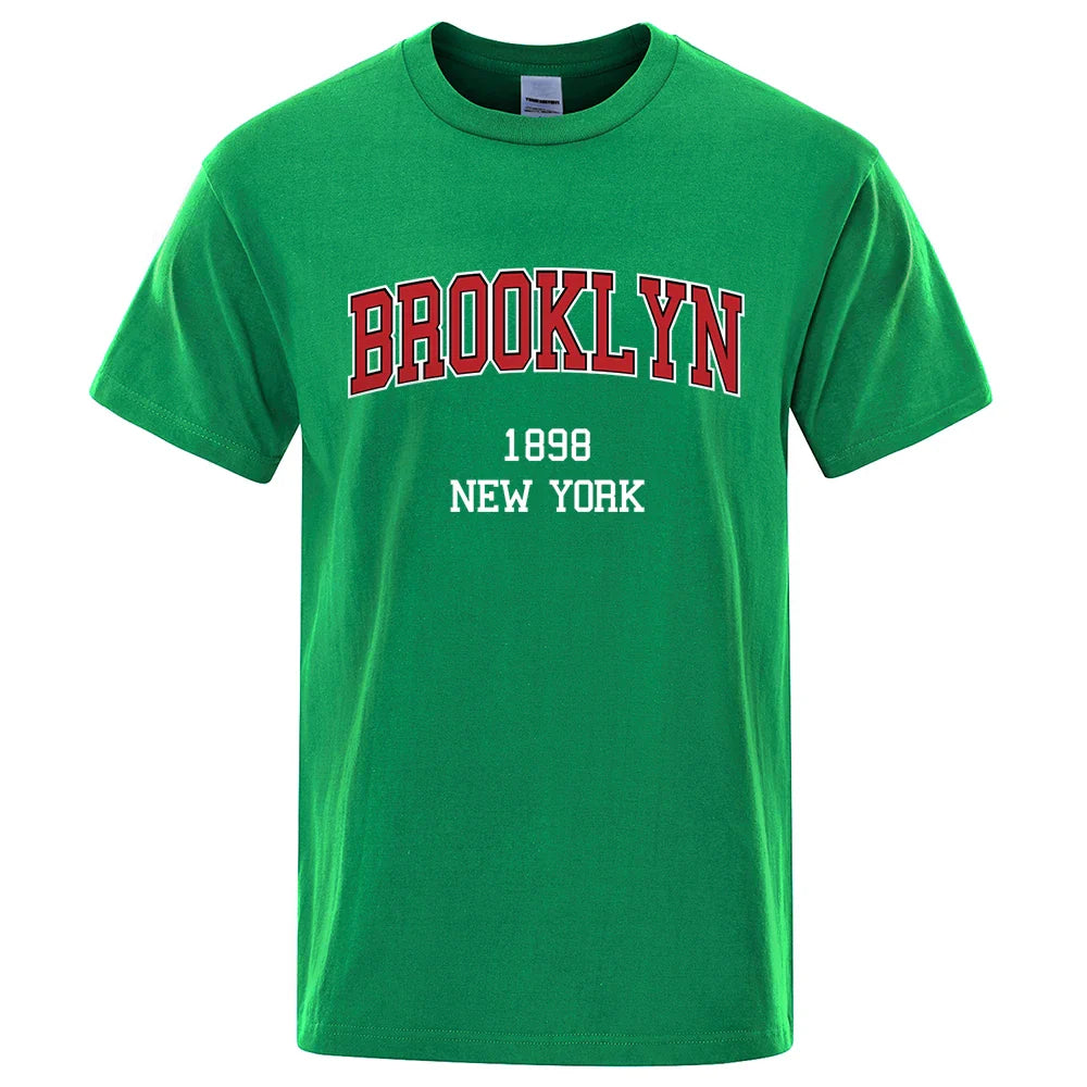 Brooklyn 1898 New York City Letter Prints T Shirt Men Creativity Tee Clothes T-Shirts Loose Summer Tshirt Cotton Breathable Tops