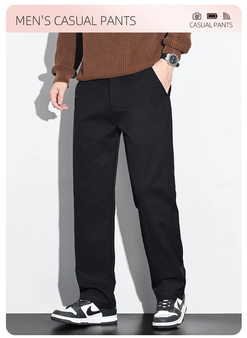 Men's Fashion Casual Straight Pants Baggy Classic Wide Leg Simple Trousers Loose Male Comfortable Soft Quality Pants