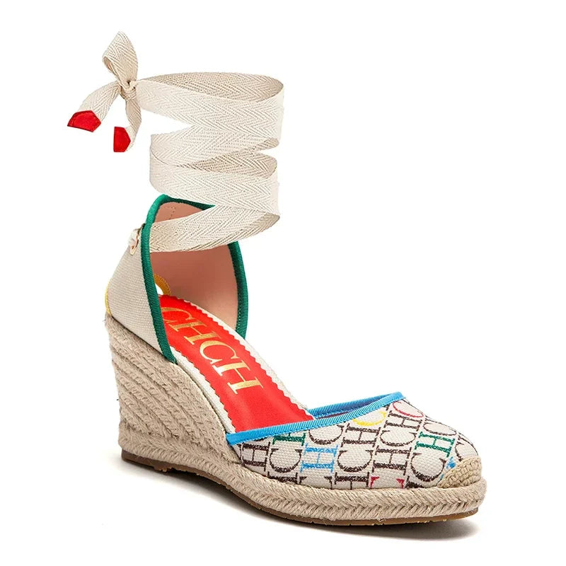 Women's Shoes CARACAS CANVAS WEDGES Luxury Brand Heeled Sandals Straw Fabric Casual shoeses