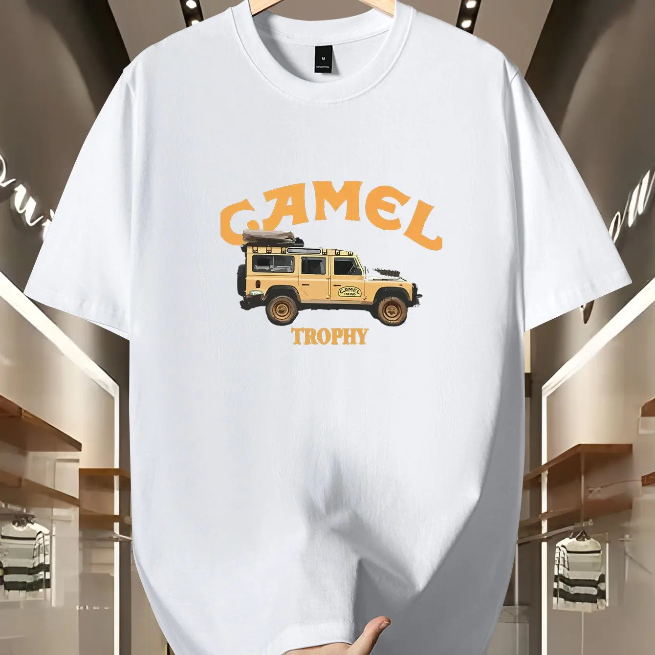 Men's 100% pure cotton fashionable casual loose retro pattern printed round neck short sleeved T-shirt top