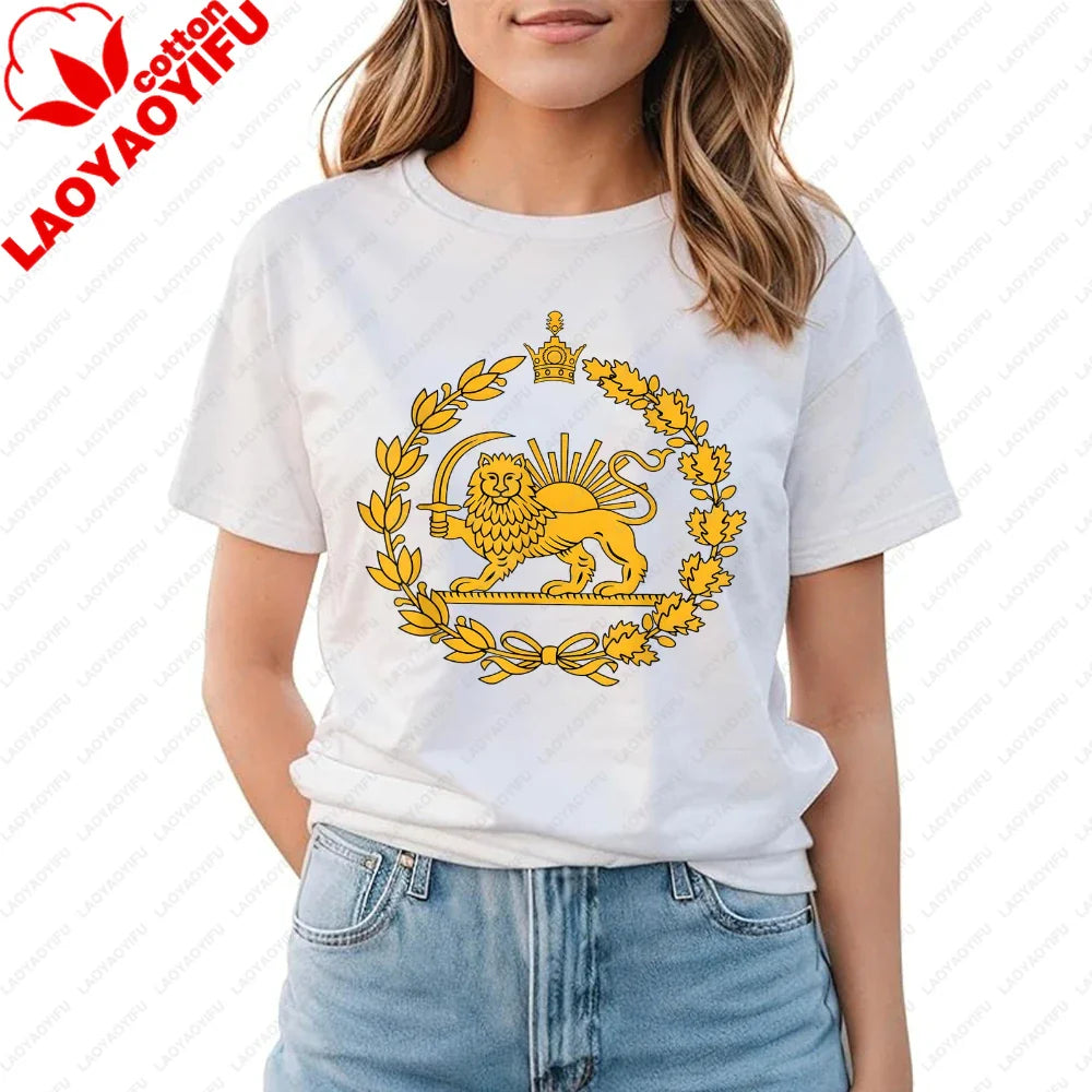 Lion and Sun Iran Persian Flag Iran Tshirt Khorshid Graphic T-Shirt Daily Life Casual Men Women Unisex Cotton Streetwear