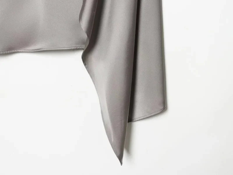 2026 Spring new women's elegant fashion shawl design satin drape top asymmetric wrinkled long-sleeved shirt