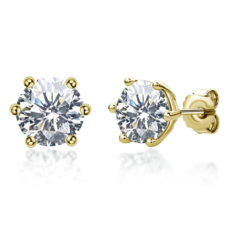 Real 0.5ct/1ct/2ct D Color Moissanite 925 Sterling Silver Gold Plated Stud Earrings For Women Wedding Fine Jewelry Gift