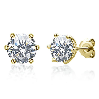 Real 0.5ct/1ct/2ct D Color Moissanite 925 Sterling Silver Gold Plated Stud Earrings For Women Wedding Fine Jewelry Gift