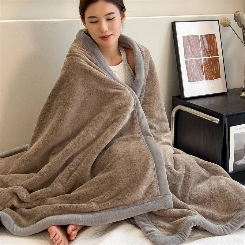 Double Layer Solid Color Milk Velvet Blanket Autumn Winter Thicken Warm Plush Blanket for Bed Sofa Single Double Thick Bed Sheet