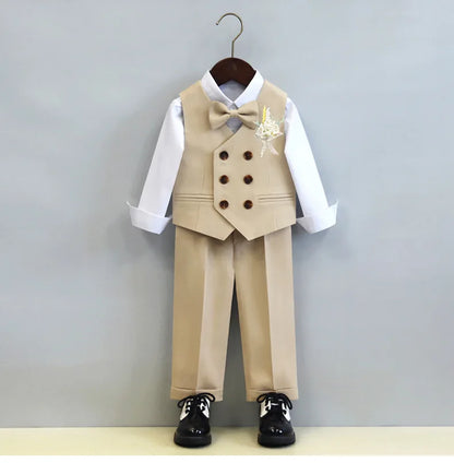 Children's Boys Autumn Formal Green Suit Boys Wedding Suit Children 1 To 14yrs Kids Blazer Pant Bowtie Flower Boys Suits Outfits