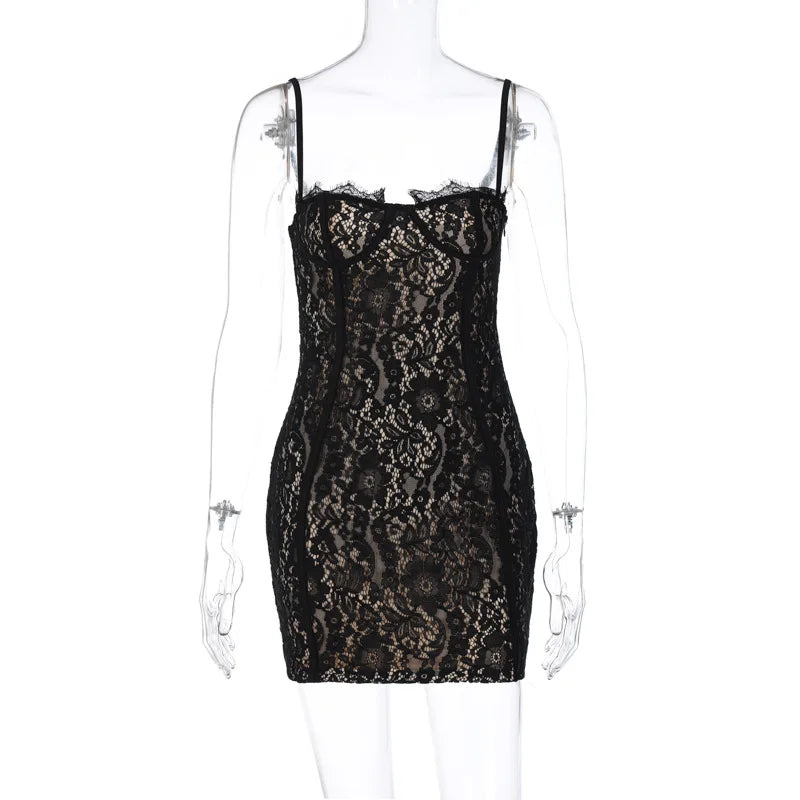 Summer Women Lace Strap Mini Dress Bodycon Sexy Streetwear Party Club Outfits
