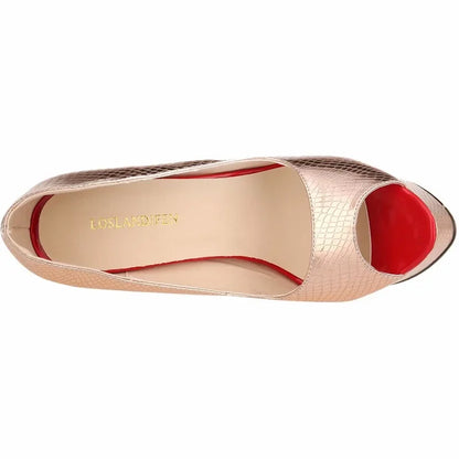 Women Sandals Sexy Pumps Patent Leather Platform Crocodile Pattern 14cm High Heels Peep Toe Stilettos Party Dress Wedding Shoes