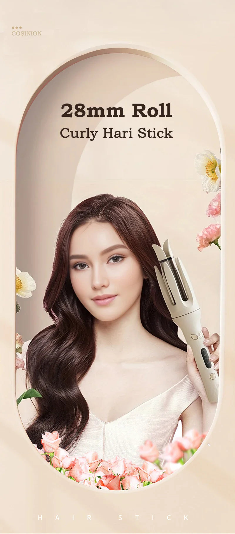 Negative Ions Automatic Hair Curler 28mm Electric Ceramic Curling Hair Stick Rotating Curl Waves Anti-Tangle Curling Iron Styler