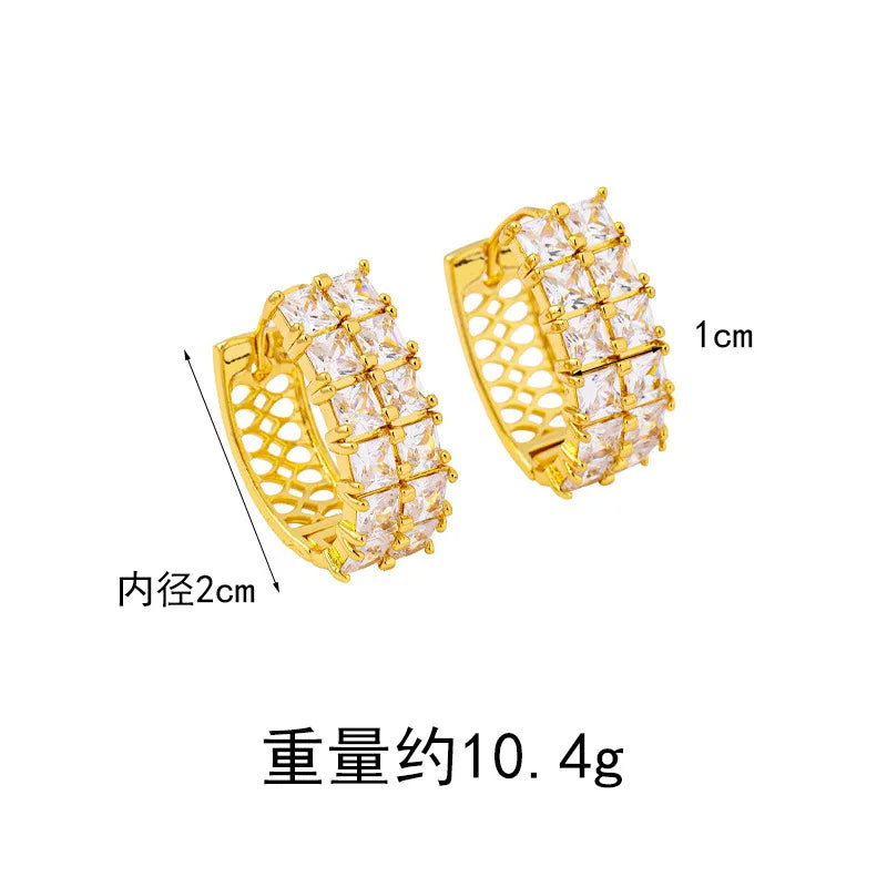 Women 24K Gold AU999 Diamond-Inlaid Geometric Clasp Earrings - Pure gold, trendy design, practical clasp, ideal for gifting