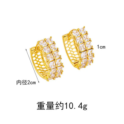 Women 24K Gold AU999 Diamond-Inlaid Geometric Clasp Earrings - Pure gold, trendy design, practical clasp, ideal for gifting