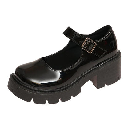 Patent Leather High Heels Mary Jane Shoes Women Japanese Style Ankle Buckle Platform Pumps Woman Punk Jk Uniform Lolita Shoes 43