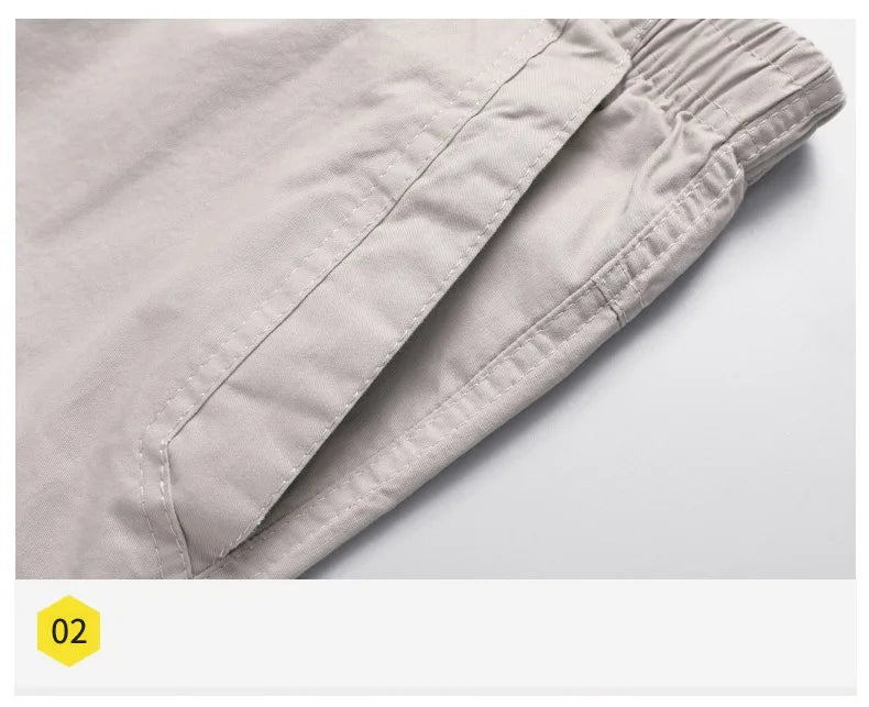 Men's Summer Casual Pants Cotton Thin Style Overalls Elastic Waist Outdoor Sports Loose Work Pants Trend Solid Color Pants