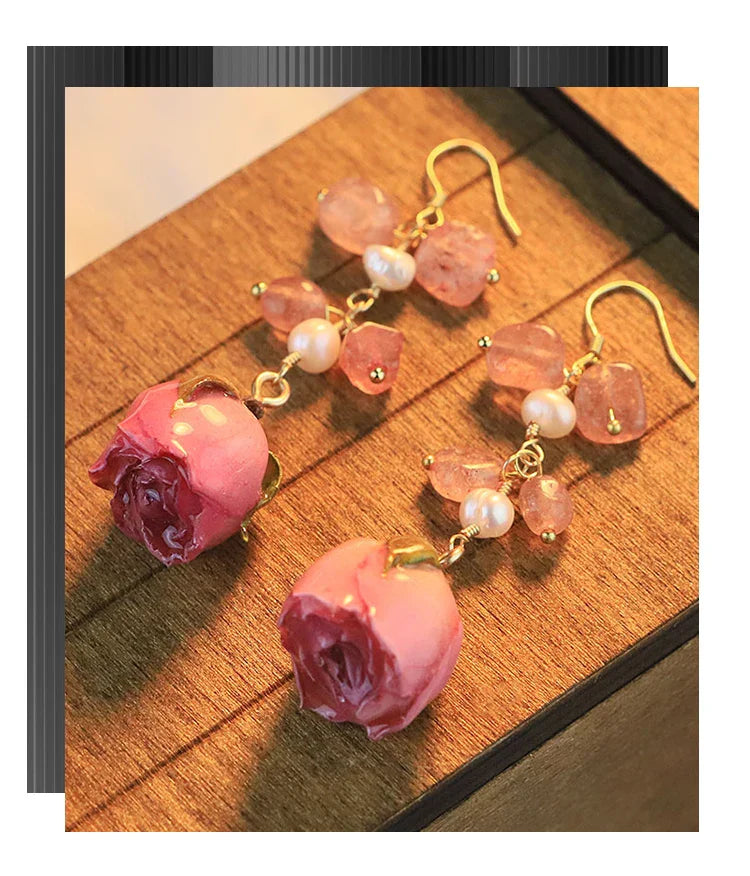 Natural Freshwater Pearl Enamel Resin Flower Earrings Korean Style Women's Luxury Vintage Jewelry Fashion Ladies and Girls Gift