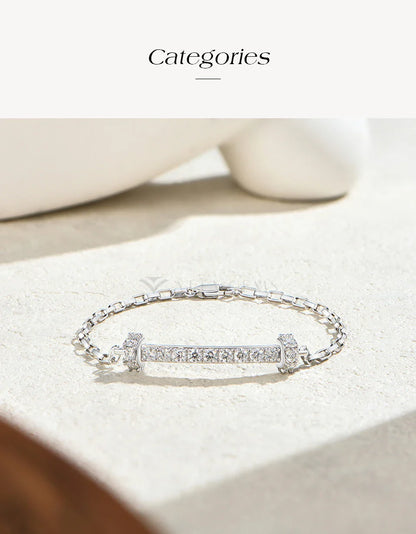 Horizontal Bar Moissanite Bracelet for Women Men S925 Silver 18k Gold Box Chain Minimalist Statement Party Jewelry Gift