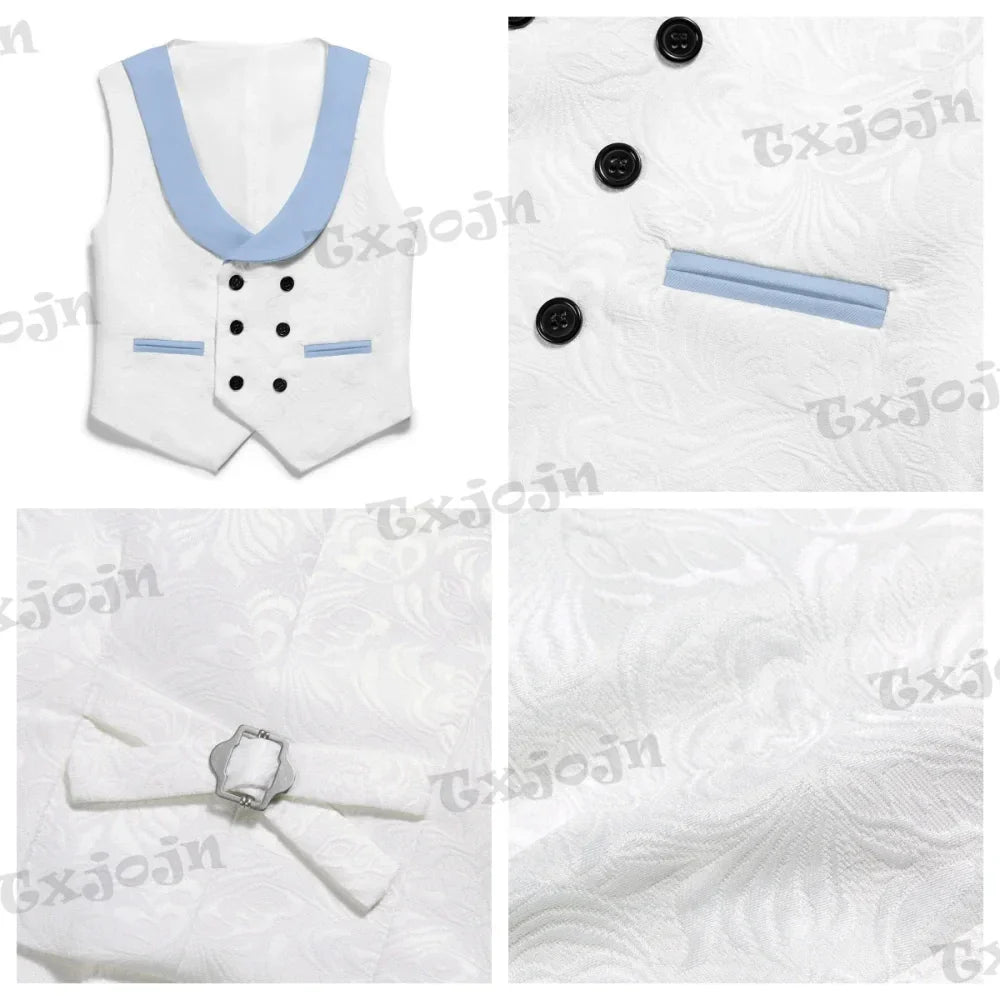 Sky Blue Child 4 Pieces Suits Handsome Children's Ring Bearer Wedding Set Comfortable Formal Slim Fit Suit For Award Ceremony
