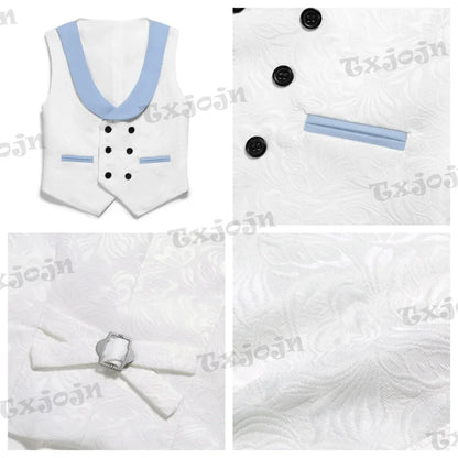 Sky Blue Child 4 Pieces Suits Handsome Children's Ring Bearer Wedding Set Comfortable Formal Slim Fit Suit For Award Ceremony