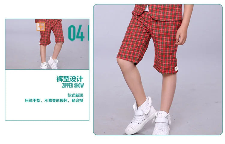 2022 Children Summer Formal Suit Boys Blazer+Shorts 2Pcs Photograph Set Kids Plaid Wedding Performance Dress Ceremony Costume