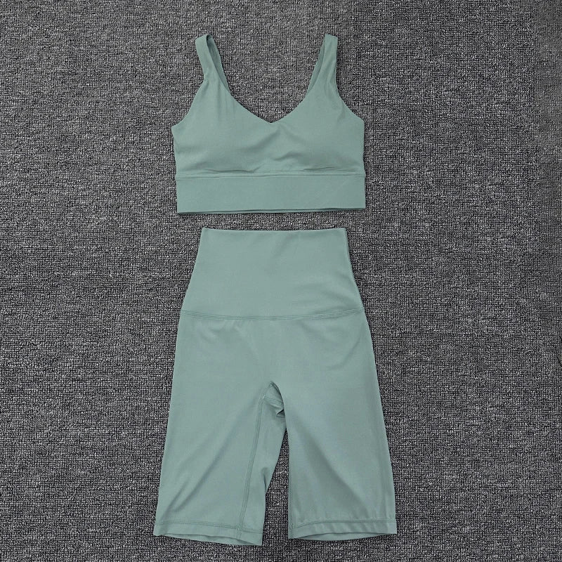 Nylon Short Sets Womens Clothing Sports Bra Cycling Shorts Workout Set Women's Tracksuit Gym Yoga Sexy Outfit Women 2023
