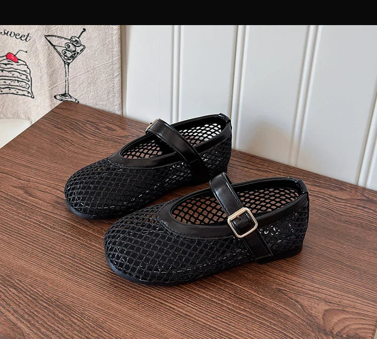 Toddler Girls Mesh Ballet Flats 2026 New Summer Ankle Strap Sandals Non-slip Simple Princess Outdoor Beach Sandals Metallic Gold