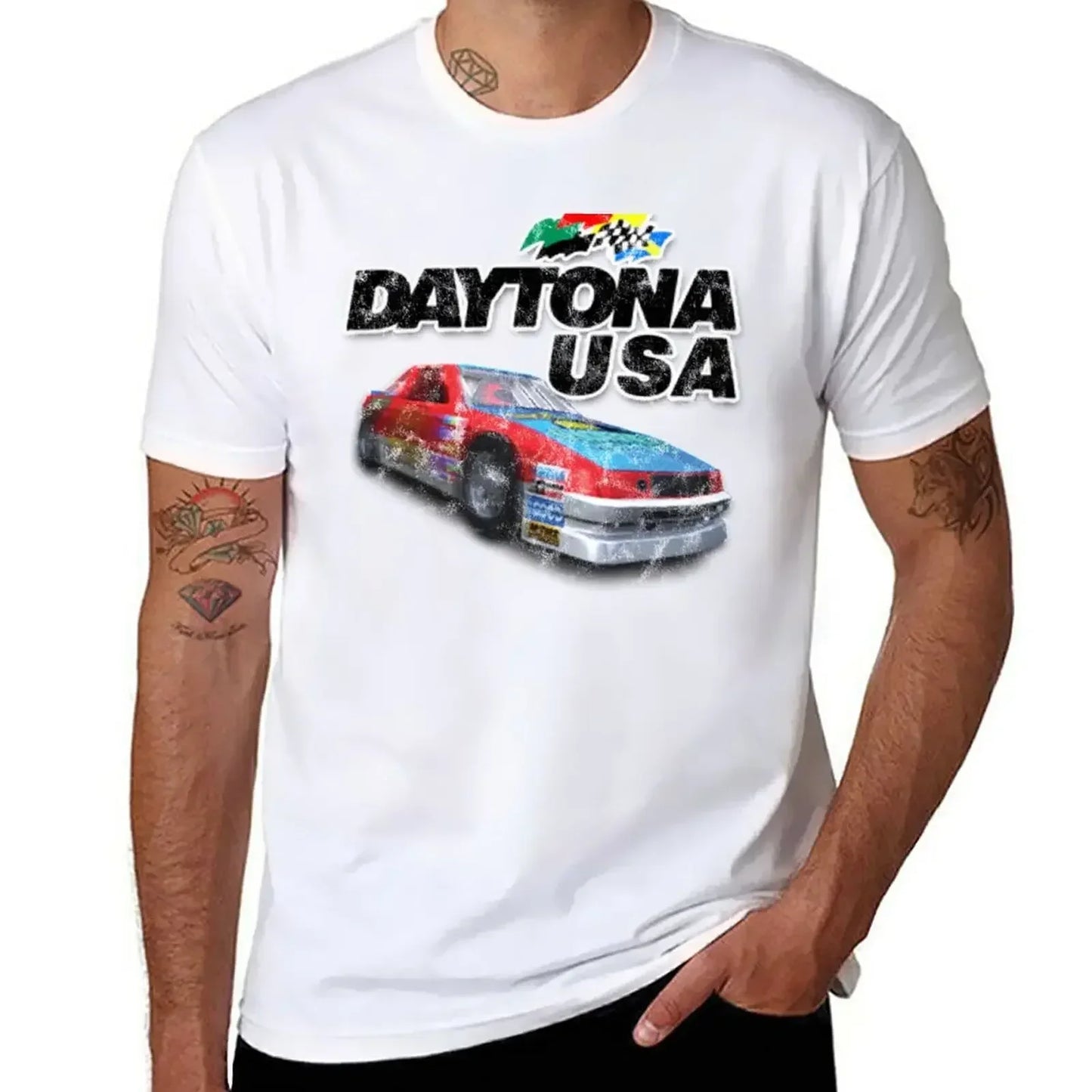 plus size tops man clothes custom t shirts design your own workout shirts for men Daytona USA Distressed Car Logo T-Shirt