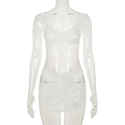 Lace Transparent Mini Dress Sexy Women Wrapping Spaghetti Embroidery Flower Sheath Nightwear Club Mesh Wave Fantacy
