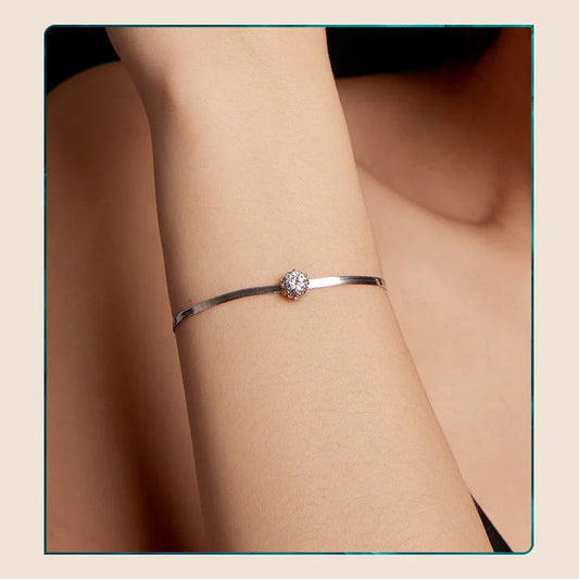 925 Sterling Silver 0.5CT Flower Buds Moissanite Bracelet Prong Setting Adjustable Snake Chain for Women Anniversary Gift