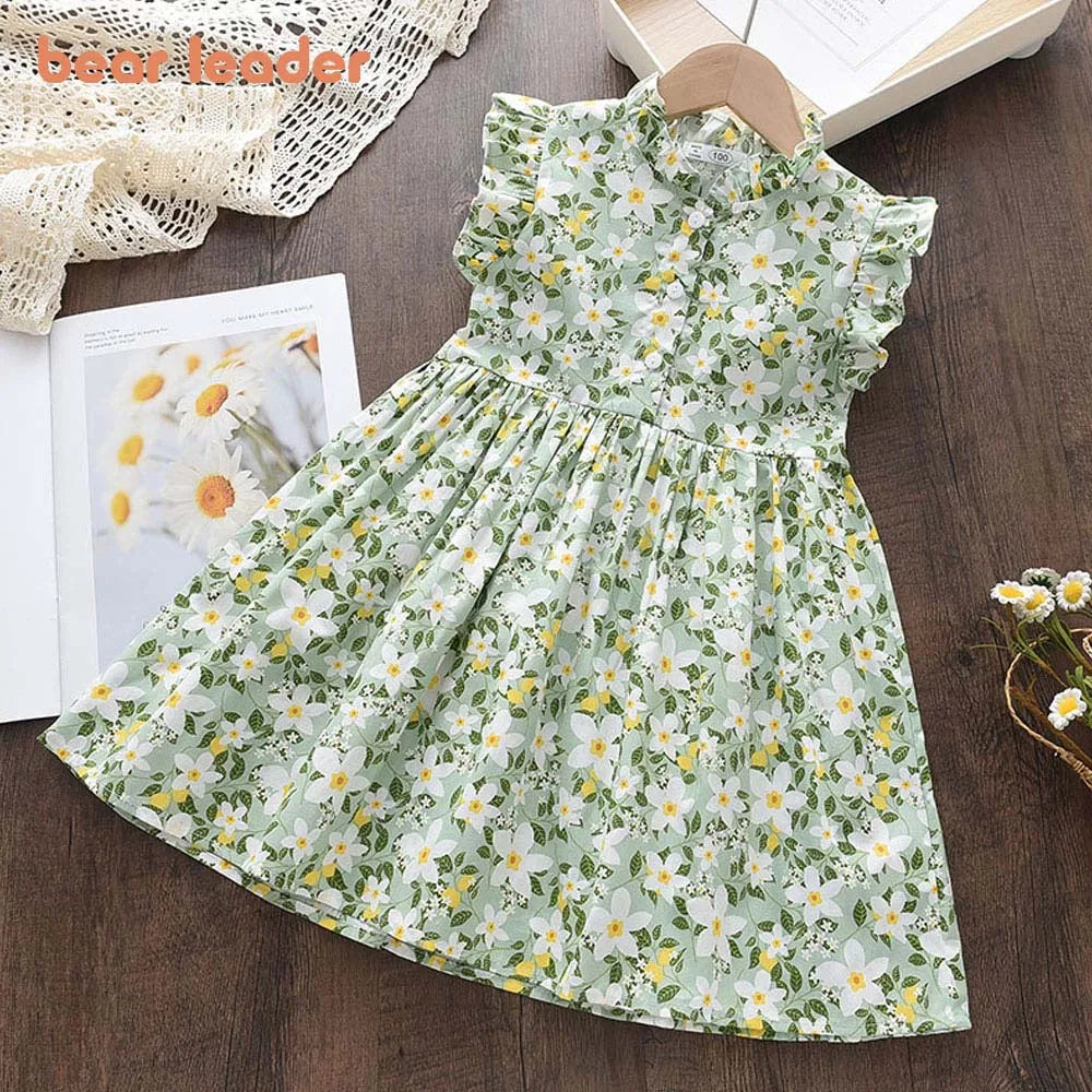 Girls Casual Dresses 2022 New Summer Kids Baby Flowers Print Costumes Floral Party Birthday Princess Vestidos 2-6Y