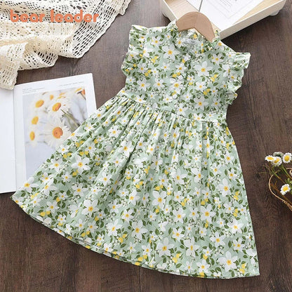 Girls Casual Dresses 2022 New Summer Kids Baby Flowers Print Costumes Floral Party Birthday Princess Vestidos 2-6Y