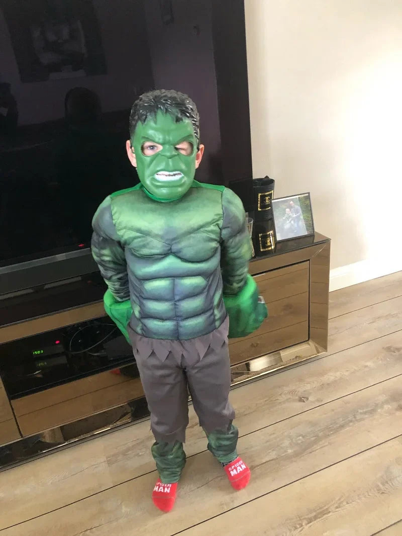New Boys Hulk Costume Superhero Hulk Cosplay Muscle Jumpsuit Gloves Suit Girls Halloween Carnival Party Costumes