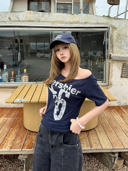 Camiseta Y2K Sexy Oversize Feminina Streetwear Estampada Manga Longa Básica Blusa Feminina Outono 2025 Inverno Coreana Moda Camisa Oversized