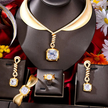 Famous Brand 4PCS Green CZ Luxury African Jewelry Set For Women Wedding Party Zircon Crystal Dubai Bridal Jewelry Set Gift