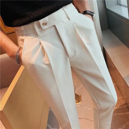 Men Slim British Style Suits Pants Business Casual Trousers Male Solid Fit Trousers High Quality Man Formal Wear Suit Pants 36