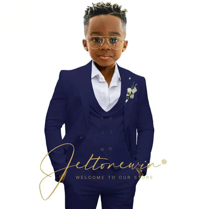 Boys' 3-Piece Suit with Notched-Lapel Jacket, Vest & Pants in Solid Colors for Weddings