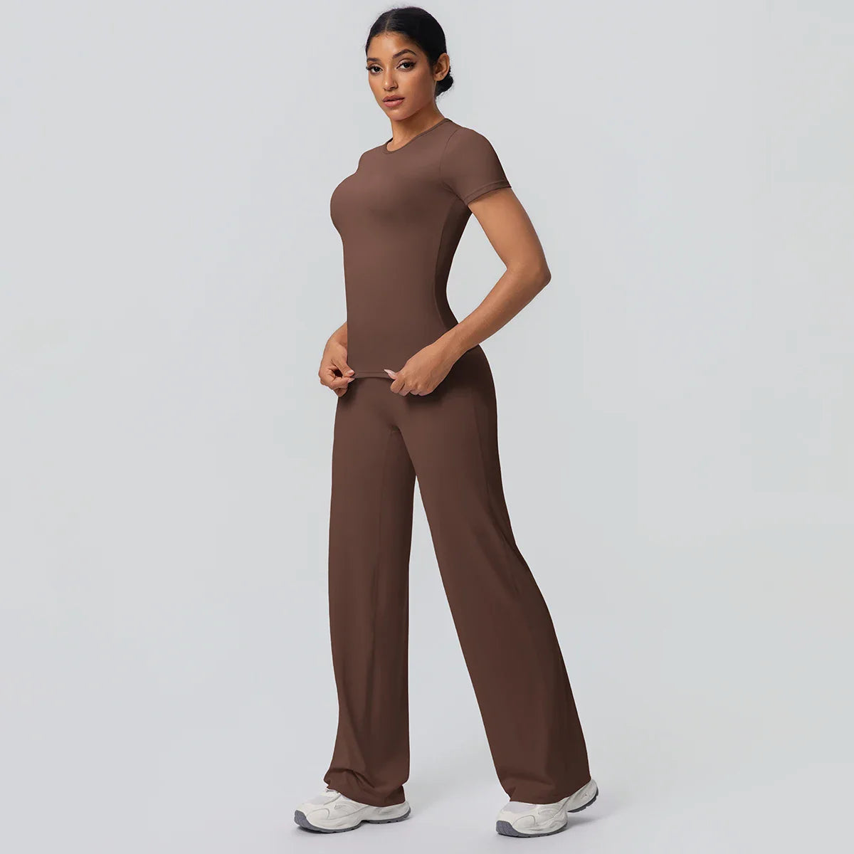 Fitness Sports Workout Yoga Set for Women Naked Feel Slim Casual Workout Top T-Shirt Quick Drying Push Up Running Pants Yoga Set