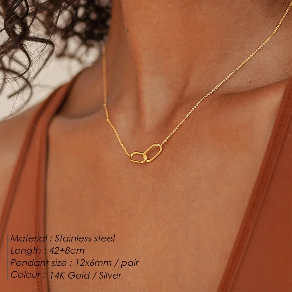 Fashion Stainless Steel Link Infinity Necklace Geometric Double Paperclip Pendant Women's Simple Jewelry Wholesale