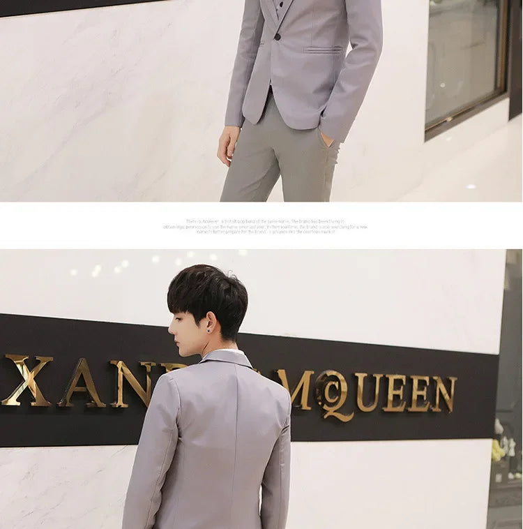 Western-Style Men's Suits Cross-Border Wholesale New Arrival Slimming Three-Piece Set Korean Version Business Professional Gown